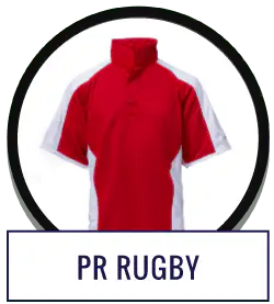 Red PR Rugby short-sleeve rugby jersey with white side panels.