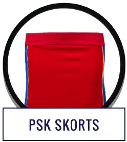 Red PSK Skorts athletic skort with blue side stripes.